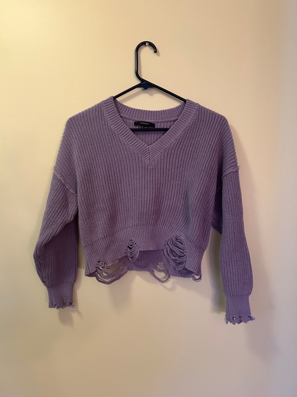 Forever 21 Women’s Purple V-Neck Sweater Cozy Casual Knit Pullover